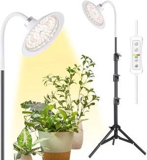 yadoker Halo Grow Light, Full Spectrum LED Floor Plant Light for Indoor Plants, Grow Lamp with 8H/12H/16H Timer, 10-Level Brightness, Height Adjustable, Flexible Gooseneck,Ideal for Tall Plants