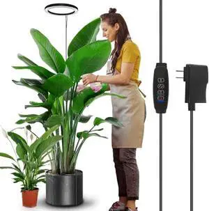 10 LED Ring Grow Lights for Indoor Plants, 160LEDs 6000K Full Spectrum Large Plant Light for Indoor Plants, Height Adjustable Growing Lamp with Auto On/Off Timer 3/9/12H, 9 Dimmable Brightness