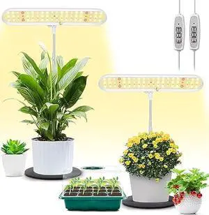 FOXGARDEN Grow Light, Full Spectrum Desktop Grow Lamp with Base, Bright LED Plant Light with Auto On/Off Timer 4/8/12H, 4 Dimmable Brightness, Height Adjustable, Ideal for Indoor Plants, 2 Packs