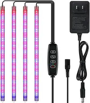 iPower 60W LED Plant Grow Light Strips Full Spectrum for Indoor Plants with Auto ON/Off 3/9/12H Timer, 10 Dimmable Levels 48 LEDs, Sunlike Grow Lamp for Hydroponics Succulent, 4 Tubes, Red&Blue
