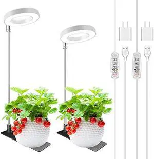 Kullsinss Grow Lights for Indoor Plants, Full Spectrum Halo Growing lamp with Detachable Base, Height Adjustable, 3 Colors, 10 Dimming, Automatic Timer, Plant Light for Small Plants Growing, 2-Pack