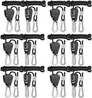 iPower GLROPEX6 6-Pair 1/8 Inch 8-Feet Long Heavy Duty Adjustable Rope Clip Hanger (150lbs Weight Capacity) Reinforced Metal Internal Gears, 6 Pack, black