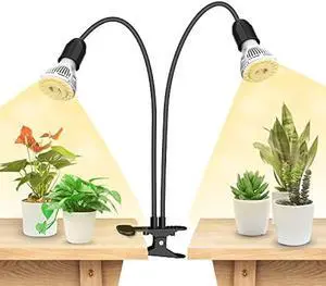 SANSI LED Grow Lights for Indoor Plants, Lifetime Free Bulb Replacement, 300W Full Spectrum Dual Gooseneck Clip Plant Grow Light with Optical Lens for High PPFD Growing Power Lamp