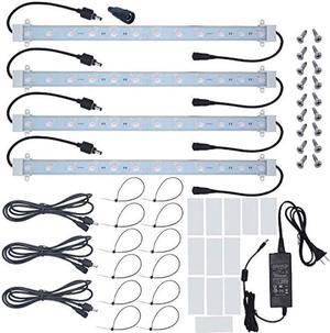 Grow Light Strip Kit 45W, 4 pcs 16 Inches LED Grow Light Strips with Extension Cables, Mounting Accessories for Greenhouse, Grow Shelf. Perfect for Indoor Growing-(4-Strip-Kit)