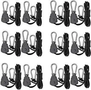 Green Hut 6 Pair of 1/8 inch Adjustable Rope Hanger Heavy Duty for Grow Light Rope Hangers Loose-Proof Design Light Fixture Hangers (12Pcs)