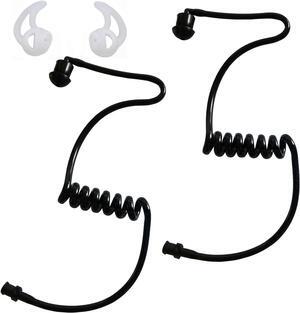 2 Pack Black Earpiece Replacement Acoustic Tube FBI Style for Two-Way Radio Earpiece Headsets Motorola Kenwood Walkie Talkie with Fins Ear Mold
