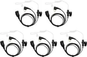 Karier 2 Pin Walkie Talkie Headset Earpiece with PTT Mic and Transparent Acoustic Tube for Motorola CLS1410 CLS1100 CP200 GP3188 Two-Way Radios (5 Pack)