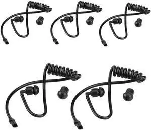 Zerone Replacement Coiled Acoustic Tube for Two-Way Radio Audio, 5Pcs Headset Walkie Talkie Coiled Earpiece Tube with Ear Tips Black