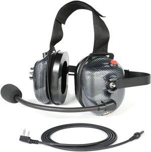 Carbon Fiber Style Behind The Head Two Way Radio Headset with Cord Cable, Volume Control Knob, 3.5mm Input Jack for Kenwood and BaoFeng 2-Pin Radios