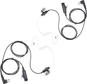 POFENAL DTR650 RDM2070D 2-Wire Surveillance Earpiece Compatible with Motorola Radio CLS1410 CLS1110 CP200 GP300 GP2000 with Big PTT Mic Transparent Air Acoustic Tube 2 Pin Headset (2 Pack)