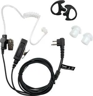 MaximalPower Acoustic Earpiece Surveillance w/PTT & Kevlar Enforcement in The Cable Compatible for Motorola CP200 Two Way Radios with Acoustic Tube Earpiece, Black Earmold Pair & Extra Eartip Combo