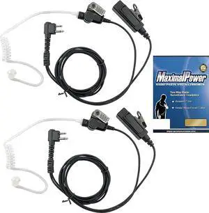 MaximalPower Acoustic Tube Earpiece Surveillance Kit with PTT and with Kevlar Enforcement Inside The Cable Compatible for Motorola 2-Pin Two Way Radios (2 Pack)