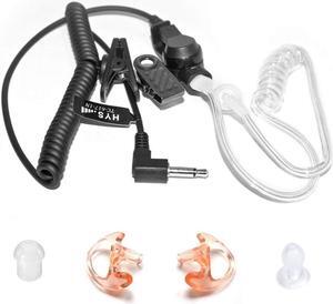 HYS Listen Only Earpiece 3.5MM Jack Headset (Heavy Duty, Military, Security) Surveillance Acoustic Tube Earpiece with One Pair Medium Earmolds and one Mushroom/Nipple Earbud Ear Tip