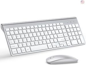 Wireless Keyboard and Mouse Ultra Slim Combo TopMate 24G Silent Compact USB Mouse 2400DPI and Scissor Switch Keyboard Set with Cover Silver White