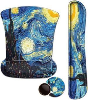 Mouse Pad with Wrist Support and Keyboard Wrist Rest Pad Set,Ergonomic Mouse Pads for Computers Laptop,Non-Slip Comfortable Mousepad w/Raised Memory Foam for Easy Typing & Pain Relief (Starry Night)
