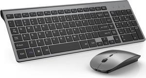 GAMCATZ Wireless Keyboard and Mouse Combo, 2.4G Slim Compact Ergonomic Keyboard and Rechargeable Slient USB Mouse for Computer, Desktop, PC, LaptopMacMacBook,Computer-Grey