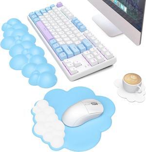 MANBASNAKE Cloud Mouse Pad Wrist Support Keyboard Wrist Rest Set with Ergonomic Memory Foam,Non-Slip Base,Cloud Coasters for Home,Office,Laptop,Desktop Computer,Easy Typing Pain Relief Blue/White