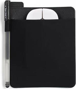 AubRie Universal Stick-On Mouse Pouch, Wireless Mouse and Pen Holder, Reusable Adhesive, No Glue Residue, Compatible with Battery Pack(Black)