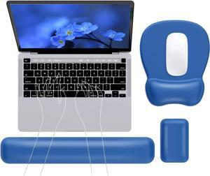 Leolee Mouse Pad Wrist Support and Keyboard Wrist Rest, Blue Elbow Rest Pads for Desk with Non-Slip PU Base, Memory Foam, Pain Relief Ergonomic Mouse Pad Set for Computer, Laptop, Gaming and Office