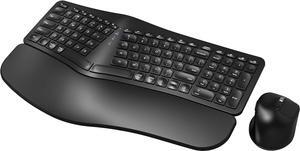 MK960 Ergonomic Wireless Keyboard Mouse Combo, Bluetooth/2.4G Split Design Keyboard with Palm Rest and 4 Level DPI Adjustable Wireless Mouse, Multi-Device, Rechargeable, for Windows/Mac/Android(Black)