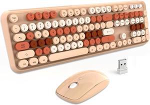 Brown Wireless Keyboard Mouse Combo, 2.4GHz Wireless Typewriter Keyboard with 104 Round Keys,Letton Wireless Retro Full Size Colorful Keyboard and Cute Mouse with 3 DPI for PC Laptop Desktop