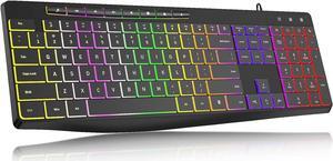 Wired Rainbow Backlit Keyboard, Quiet Light Up USB Computer Keyboard,Full Size Silent Keyboard with12 Multimedia Keys,Large Number KeyPad,Spill-Resistant, Anti-Wear Letters, for Laptop,Desktop