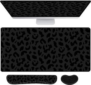 3Pcs Large Gaming Mouse Pad Desk Mat,Keyboard Mouse Wrist Rest Support Set,Extended Laptop Mouse Pad Memory Foam Non-Slip Base for Gamer Home Office(31.5x15.7in)-Black Leopard Cheetah