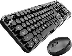 STIVIC Wireless Keyboard and Mouse Combo, Retro Typewriter Style Keyboard with Round Keycaps, 2.4GHz Dropout-Free Connection Mouse with 3 Adjustable DPI for Windows Notebook PC (Black1)