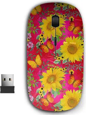 KAWAMOUSE 2.4G Ergonomic Portable USB Wireless Mouse for PC, Laptop, Computer, Notebook with Nano Receiver (Floral Yellow Sunflowers)