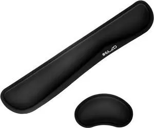 ELZO Wrist Rest Support for Keyboard & Mouse Pad Combo with Comfortable Memory Foam Padding, Nonslip Rubber Base for PC Computer Laptop Mac (Black-PU Set)