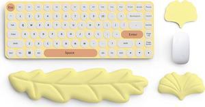 ToLuLu Enlarged Mouse Pad, Memory Foam Gel Keyboard Wrist Rest Pad Set, Leather Ergonomic Mouse Wrist Pad Support for Office, Computer, Laptop, Mac, Comfortable Easy Typing Pain Relief, Pastel Yellow