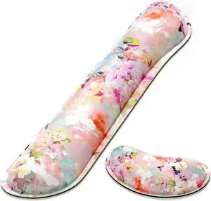 Dapesuom Enlarge Keyboard Wrist Rest Pad,Memory Foam Set Cushion Support for Easy Typing & Pain Relief,Mouse Pad, Anti-Slip Gaming Computer Laptop Office, Peonies Floral, Pink Floral