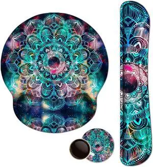 iVeze Keyboard Wrist Rest Pad and Mouse pad with Wrist Rest Support Set, Non Slip Rubber Base Wrist Support Mousepad with Ergonomic Comfy Gel Memory Foam for Home Office Efficient WorkingMandala Art)