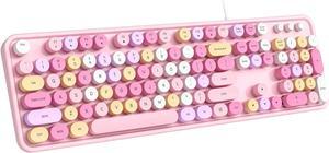 Dilter Wired Keyboard, 104 Keys Full-Sized Typewriter Keyboards, USB Plug and Play Office Keyboard with Number Pad, Caps Indicators, Foldable Stands for Windows, PC, Laptop (Pink Colorful)