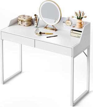 CubiCubi Vanity Desk with 2 Drawers, 40 Inch Computer Home Office Desk, Modern Makeup Dressing Desk, Study Work Table, White