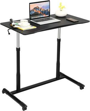 Tangkula Mobile Standing Desk Computer Desk, Height Adjustable Stand Up Desk with 4 Wheels, Rolling Compact Standing Desk with Steel Frame, MDF PVC Tabletop, Ideal for Home Office (Black)