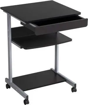 Yaheetech Mobile Computer Desk Cart, Small Rolling Laptop Desk PC Table Workstation with Drawer and Printer Shelf, Writing Desk Table for Small Space/Home Office