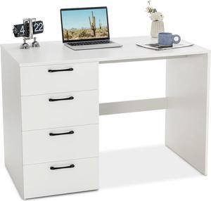 Tangkula White Desk with 4 Storage Drawers, Home Office Writing Desk, Modern Executive Desk, Laptop PC Desk, Vanity Makeup Table, Computer Workstation for Bedroom, Study Room, Office
