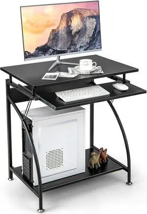 Tangkula Small Computer Desk with Keyboard Tray, Home Office Desk Workstation with CPU Stand, Study Writing Desk for Small Spaces, Compact Portable PC Laptop Desk for Bedroom