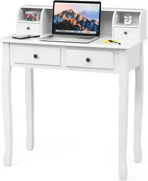 Giantex Writing Desk with 4 Drawers, Removable Floating Organizer 2-Tier Mission Home Computer Vanity Desk for Apartment Small Space, White