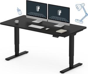 FLEXISPOT Standing Desk Dual Motor 3 Stages Whole-Piece Electric Stand Up Desk 55x28 Inch Height Adjustable Desk Home Office Desk (Black Frame + Black Desktop, 2 Packages)