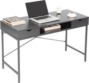 JJS 48' Writing Desk with Drawers, Contemporary Home Office Large Computer Laptop Workstation with Storage, Black