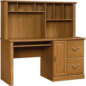 Sauder Orchard Hills Computer Desk with Hutch, Carolina Oak finish