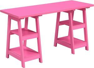 Convenience Concepts Designs2Go Double Trestle Desk with Shelves, Pink