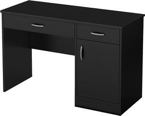South Shore Small Computer Desk with Drawers, Pure Black