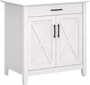 Bush Furniture Key West Secretary Desk | Accent Cabinet with Work Surface in Pure White Oak | 30W x 20D Hidden Writing Table and Storage for Small Spaces