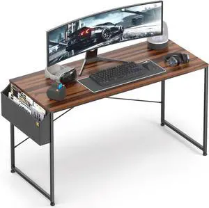 MoNiBloom 55 Inches Large Computer Desk with Storage Bag, Study Work Writing Table w/Metal Frame for Home Office, Walnut Color