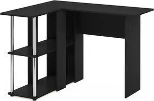 Furinno Abbott L-Shape Desk with Bookshelf, Americano/Chrome