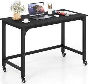 Tangkula 48" Mobile Computer Desk, Rolling Computer Workstation with 4 Smooth Casters, Home Office Writing Desk, Work Bench, Heavy-Duty Metal Frame, for Study, Office & Garage