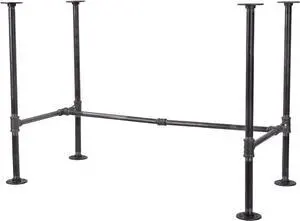 PIPE DECOR Industrial Pipe Desk Leg Set, Modern Home Office Table Writing or Computer Base Kit, Dark Grey Black Rough Pipes, Rustic Vintage Furniture Unfinished Steel Metal Pipe Legs, H-Desk Style